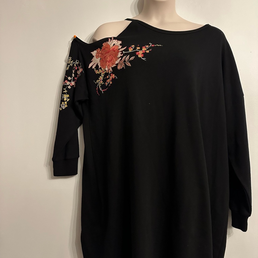 Maurices Black Dress with Floral Embroidery